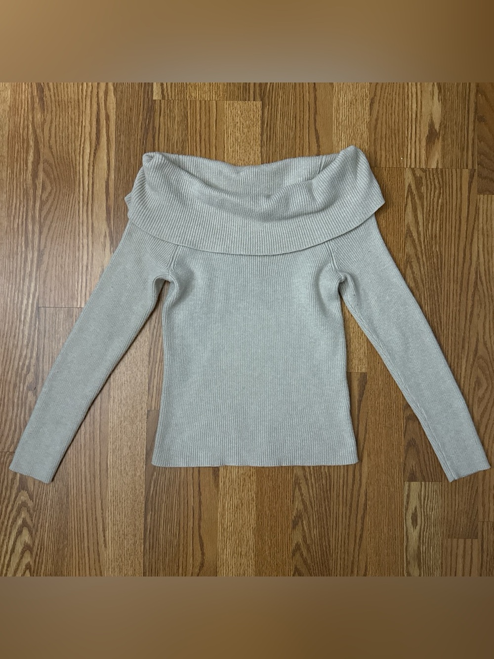 Pink Rose Off-the-Shoulder Ribbed Sweater in Cream